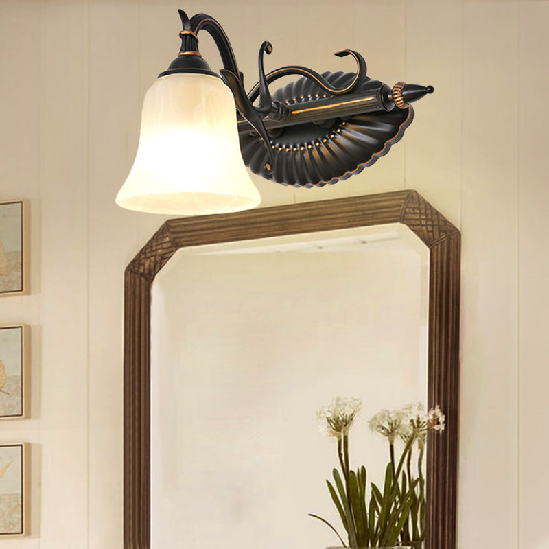 Bell Shade Frosted Glass Sconce Light Traditional 1/2/3 Lights Bathroom Vanity Lighting Fixture in Bronze