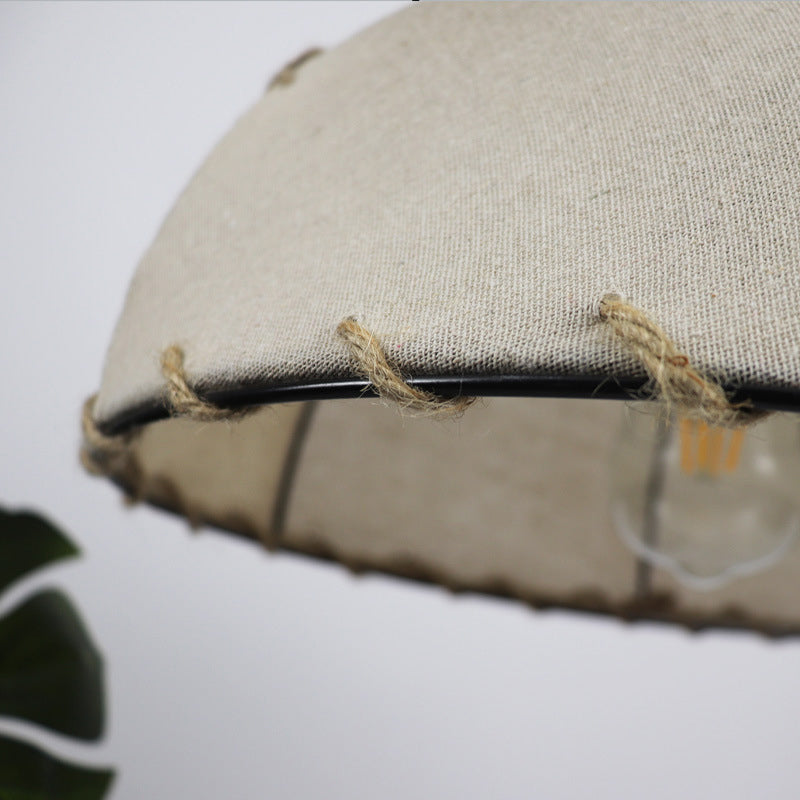 Dome Shade Ceiling Lamp Retro Stylish Fabric 1 Bulb Flaxen Hanging Pendant Light with Adjustable Cord, 14"/16" Dia