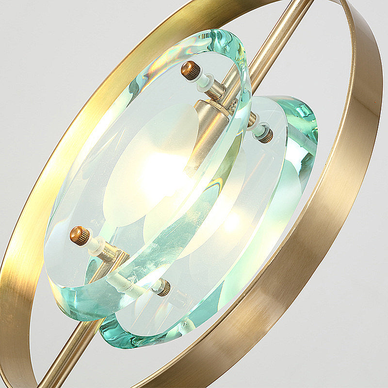 Gold Oval Frame Pendant Ceiling Light Contemporary 1 Head Metal Hanging Light Fixture with Clear Crystal Shade