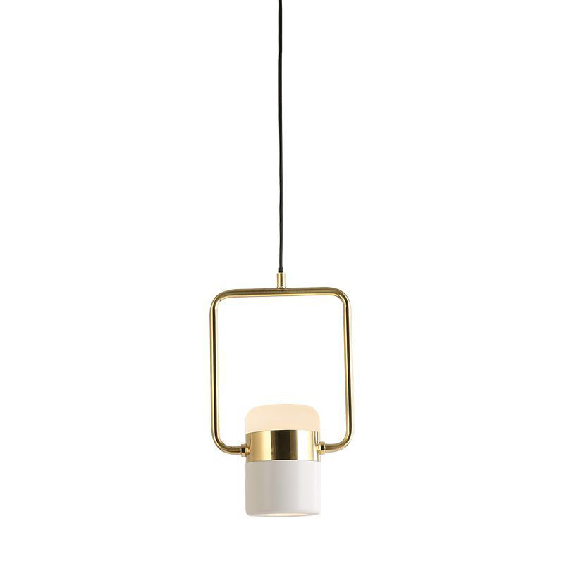 Luz de techo colgante de marco cuadrado Kit de luz colgante de oro de 1 cabeza 1 cabeza con tono de vidrio blanco cilindro