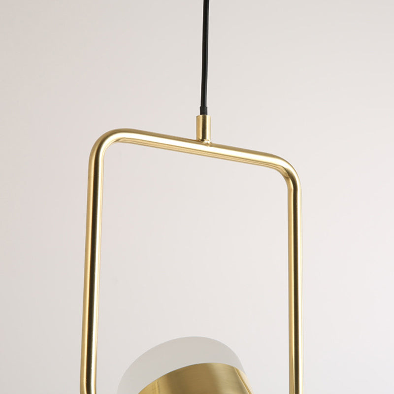 Luz de techo colgante de marco cuadrado Kit de luz colgante de oro de 1 cabeza 1 cabeza con tono de vidrio blanco cilindro
