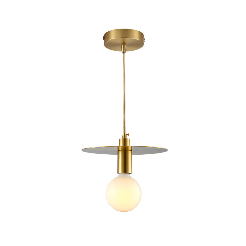 Postmoderno Globe Costeo VIDRIO BLANCO 1 Cabeza Kit de lámpara colgante de dormitorio con sombra de metal de disco dorado