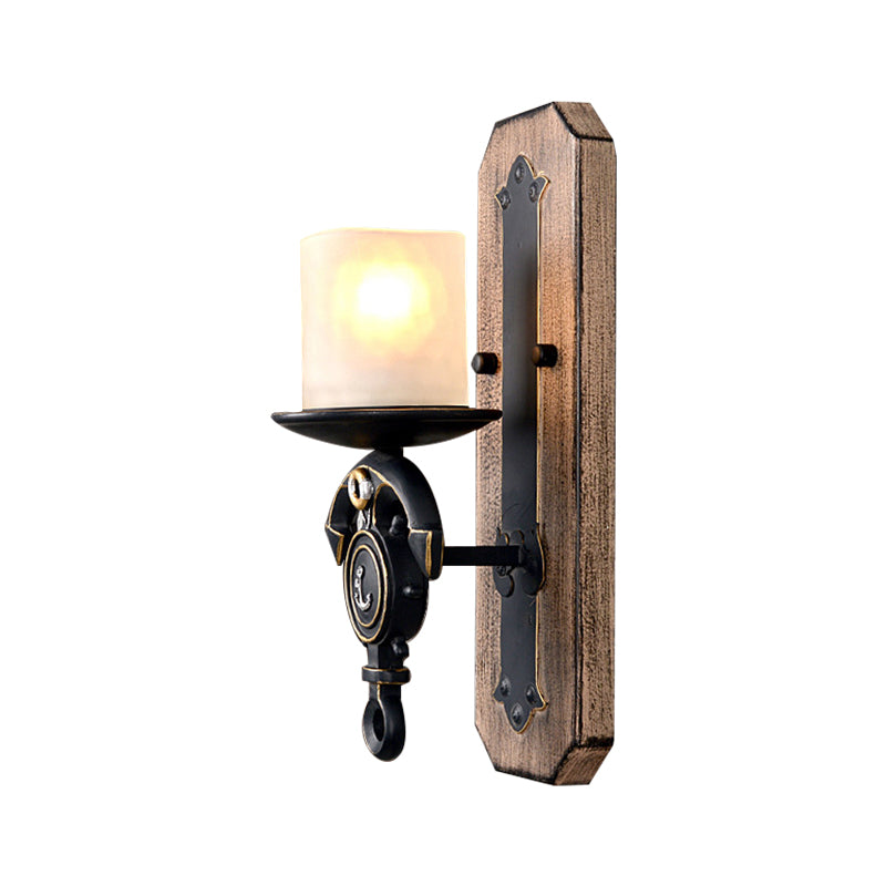Candle Wall Lamp Country Style Opal Glass 1/2-Bulb Black and Gold Sconce Light with Resin Anchor Design