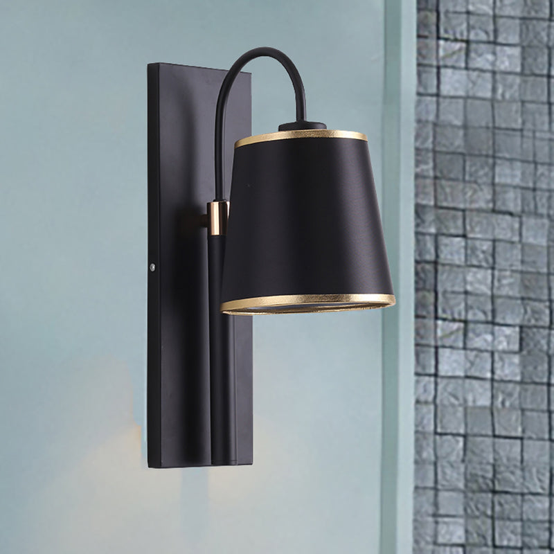 Tapered Bedroom Wall Sconce Black Fabric 1 Light Vintage Stylish Wall Mount Lighting with Gooseneck Arm