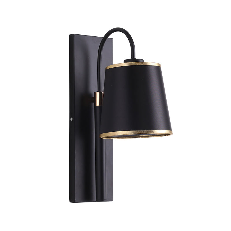 Tapered Bedroom Wall Sconce Black Fabric 1 Light Vintage Stylish Wall Mount Lighting with Gooseneck Arm