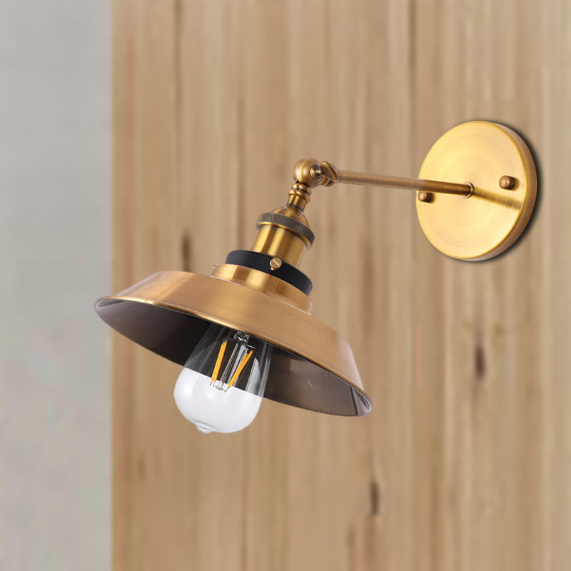 Rotatable Barn/Cone Shade Wall Lamp Industrial Style Metal 1 Head Wall Lighting Fixture in Brass for Kitchen