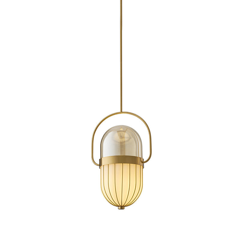 Postmoderne Pillenkapsel Anhängerlampe klar und weißes Glas 1 Kopf Esszimmer Hanging Deckenleuchte in Gold