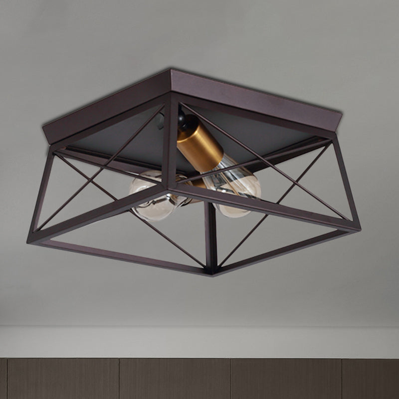 Plafonnier à cadre carré en métal, Style industriel, 2 ampoules, plafonnier à café pour Restaurant, 10 "/12" de large