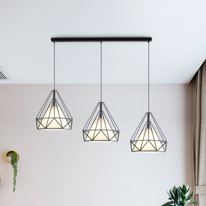 3 luci Diamond Cage Multi Pendants Luce a soffitto in metallo industriale con corda sospesa per il corridoio