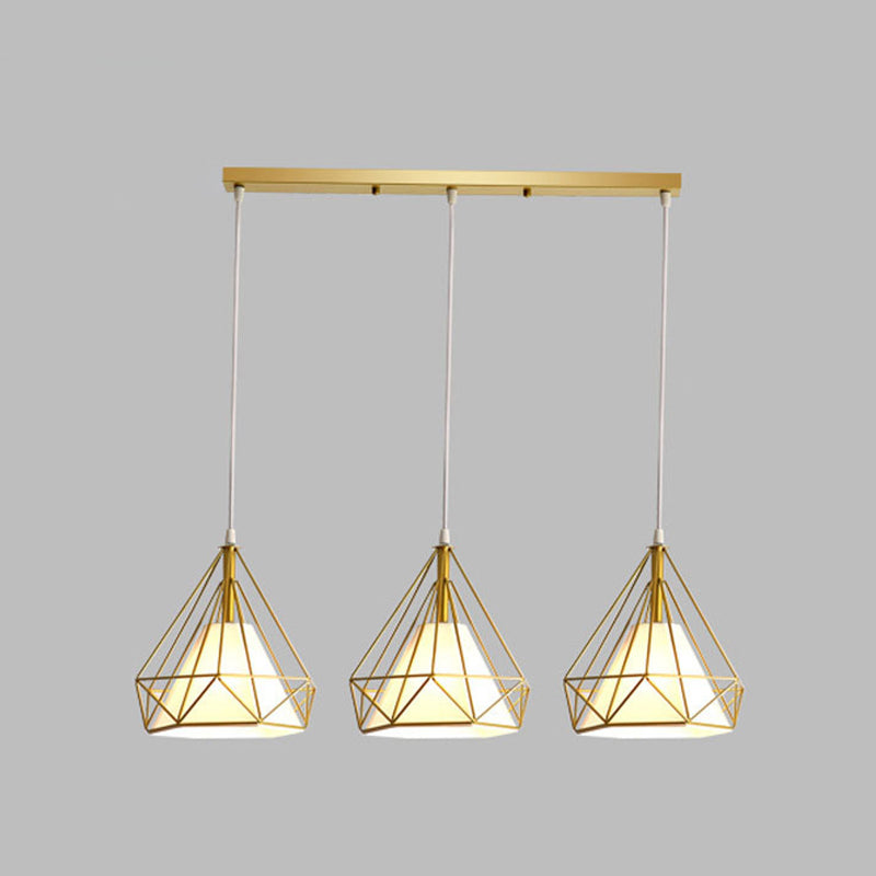 3 luci Diamond Cage Multi Pendants Luce a soffitto in metallo industriale con corda sospesa per il corridoio