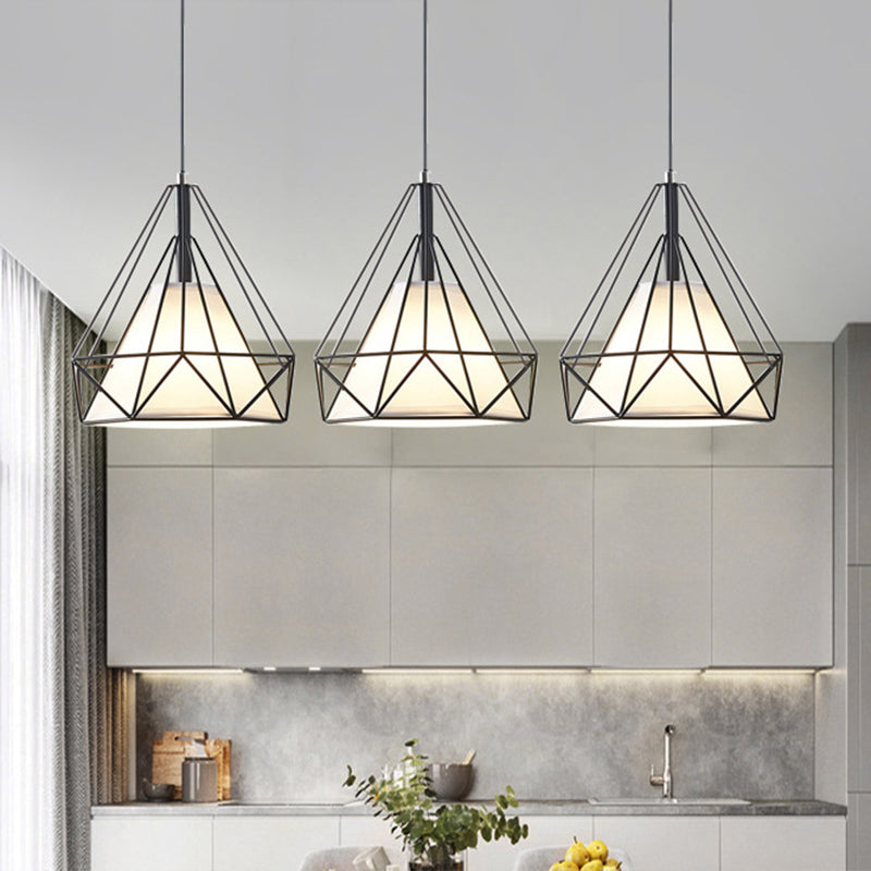 3 luci Diamond Cage Multi Pendants Luce a soffitto in metallo industriale con corda sospesa per il corridoio