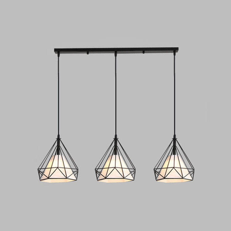3 luci Diamond Cage Multi Pendants Luce a soffitto in metallo industriale con corda sospesa per il corridoio