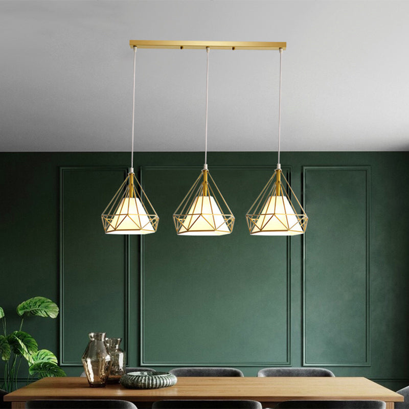 3 luci Diamond Cage Multi Pendants Luce a soffitto in metallo industriale con corda sospesa per il corridoio