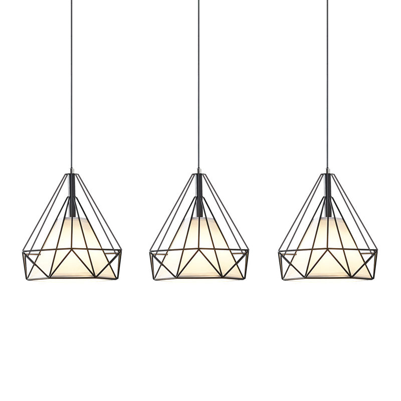 3 luci Diamond Cage Multi Pendants Luce a soffitto in metallo industriale con corda sospesa per il corridoio