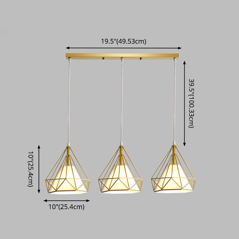3 luci Diamond Cage Multi Pendants Luce a soffitto in metallo industriale con corda sospesa per il corridoio