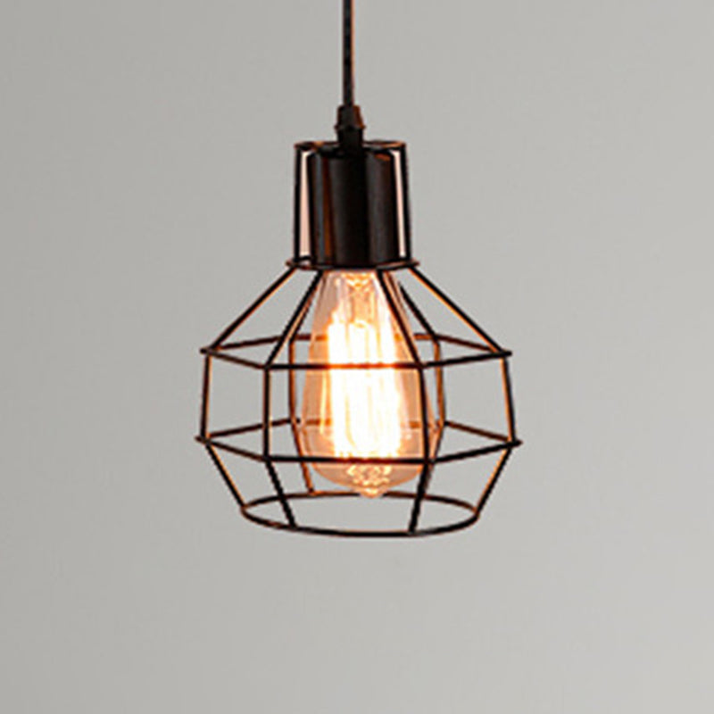 1 Light Cage Hanging Light Fixtures Retro Industrial Metal Ceiling Pendant for Restaurant