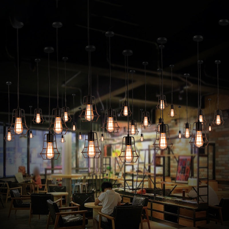 1 Light Cage Hanging Light Fixtures Retro Industrial Metal Ceiling Pendant for Restaurant