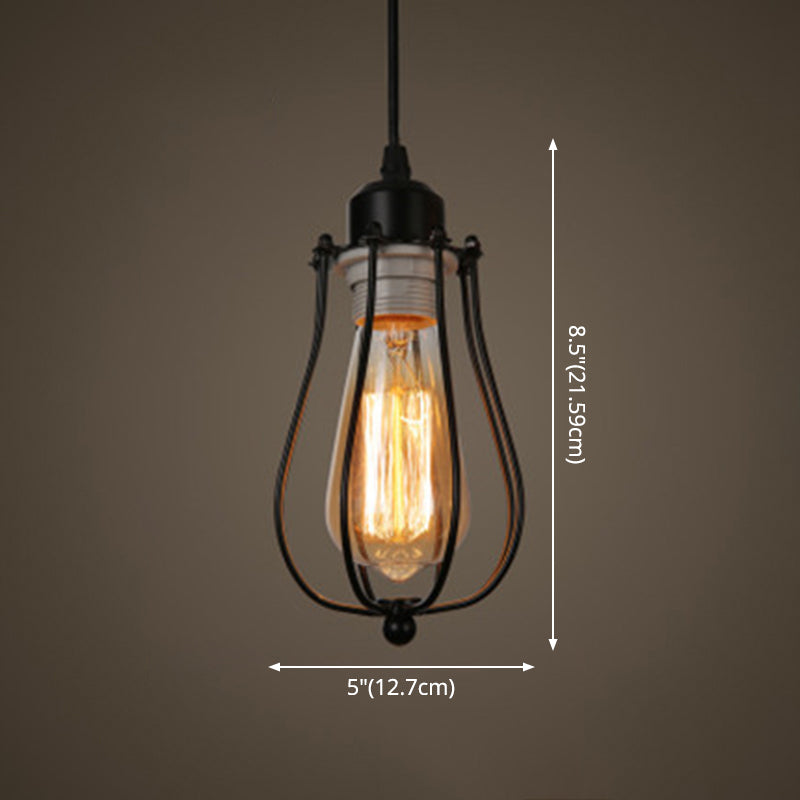 1 Light Cage Hanging Light Fixtures Retro Industrial Metal Ceiling Pendant for Restaurant