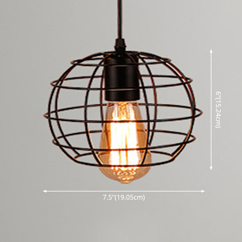 1 Light Cage Hanging Light Fixtures Retro Industrial Metal Ceiling Pendant for Restaurant