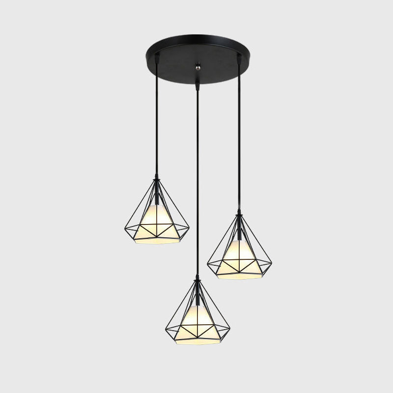 3 luci Diamond Cage Multi Cioncant Light Creative Industrial Metal Multi-Light Ciondolo per il ristorante