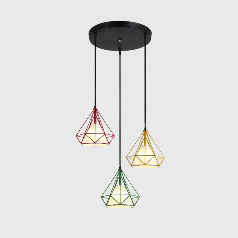 3 luci Diamond Cage Multi Cioncant Light Creative Industrial Metal Multi-Light Ciondolo per il ristorante
