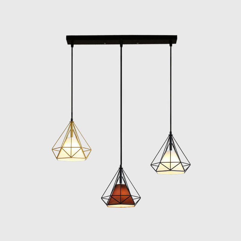 3 luci Diamond Cage Multi Cioncant Light Creative Industrial Metal Multi-Light Ciondolo per il ristorante