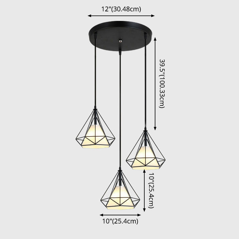 3 luci Diamond Cage Multi Cioncant Light Creative Industrial Metal Multi-Light Ciondolo per il ristorante