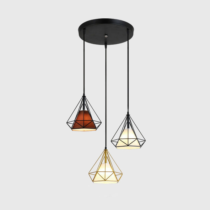 3 luci Diamond Cage Multi Cioncant Light Creative Industrial Metal Multi-Light Ciondolo per il ristorante