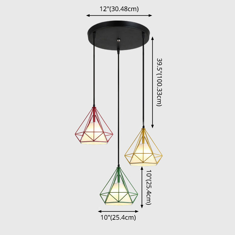 3 luci Diamond Cage Multi Cioncant Light Creative Industrial Metal Multi-Light Ciondolo per il ristorante