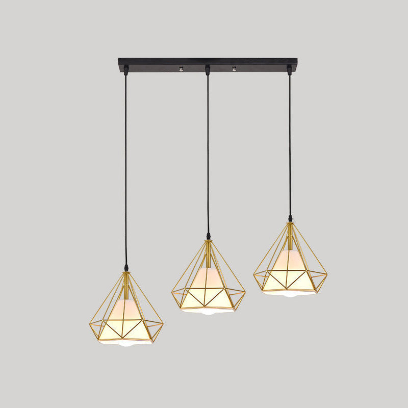 3 luci Diamond Cage Multi Cioncant Light Creative Industrial Metal Multi-Light Ciondolo per il ristorante