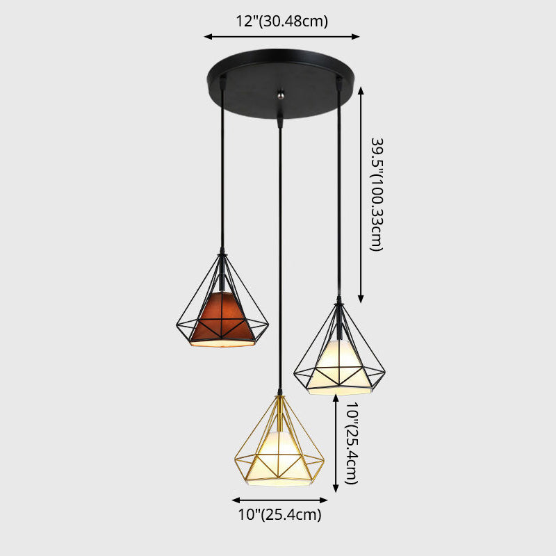 3 luci Diamond Cage Multi Cioncant Light Creative Industrial Metal Multi-Light Ciondolo per il ristorante