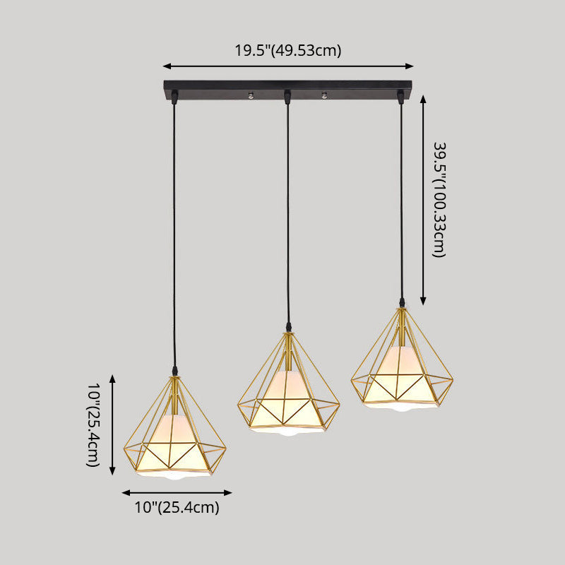 3 luci Diamond Cage Multi Cioncant Light Creative Industrial Metal Multi-Light Ciondolo per il ristorante