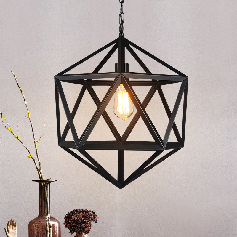 1 Light Prism Cage Hanging Pendant Lights Retro Industrial Style Metallic Pendant Ceiling Lights