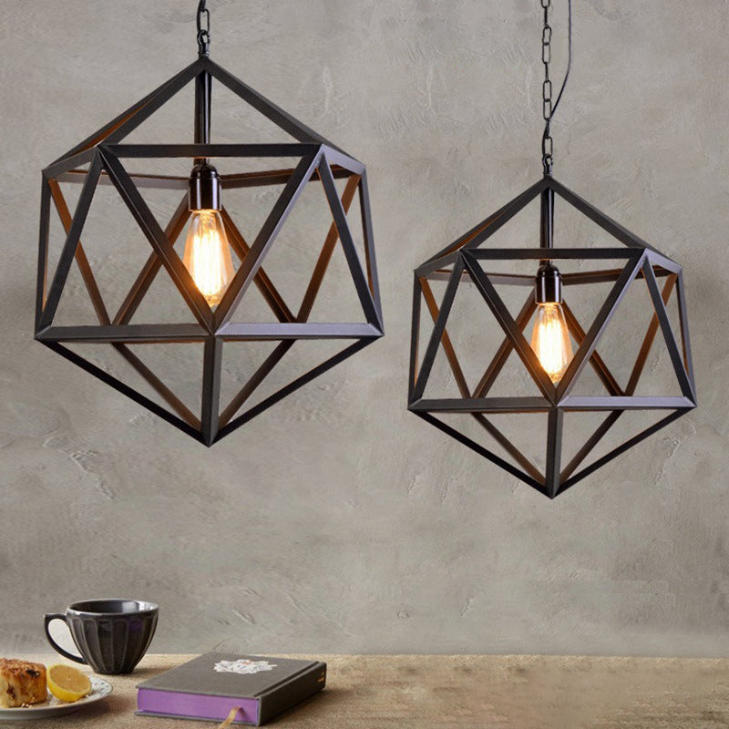 1 Light Prism Cage Hanging Pendant Lights Retro Industrial Style Metallic Pendant Ceiling Lights