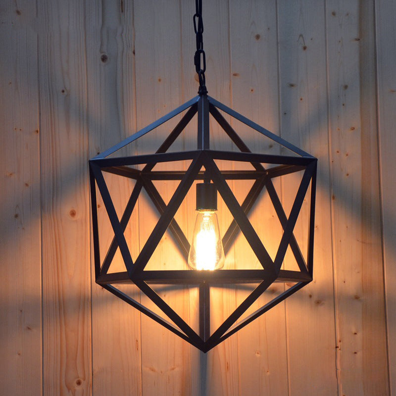 1 Light Prism Cage Hanging Pendant Lights Retro Industrial Style Metallic Pendant Ceiling Lights