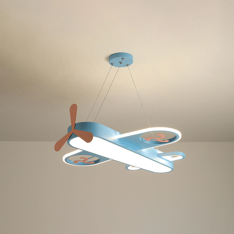 1 Light Airplane Shape Pendant Kids Metallic Drop Lamp with Round Canopy for Bedroom