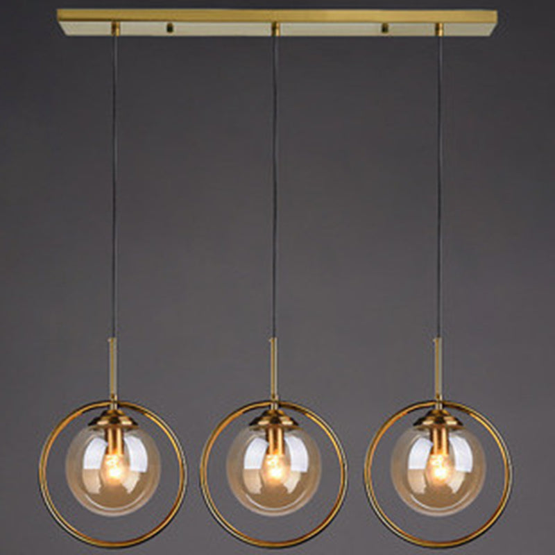 Mid-Century Design Globe Hanging Lamp Glass Shade with Metal Ring For Bedroom