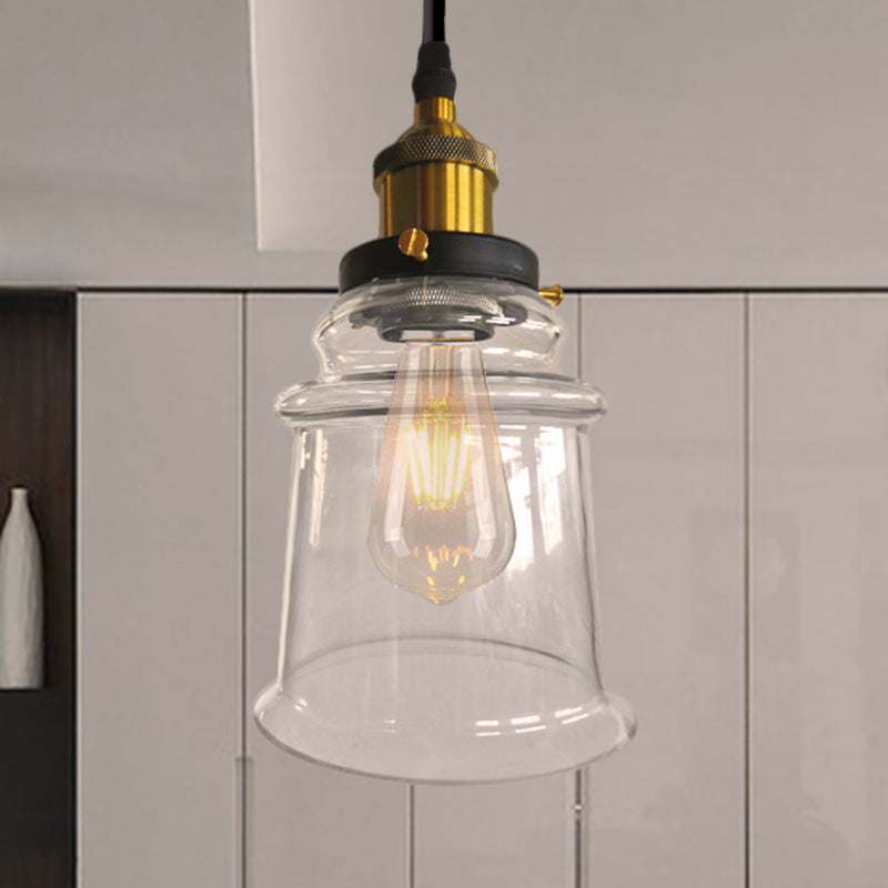 Lámpara de suspensión de vestíbulo de sombra cónica vaso transparente 1 bombilla de estilo vintage altura iluminación colgante ajustable en acabado de latón