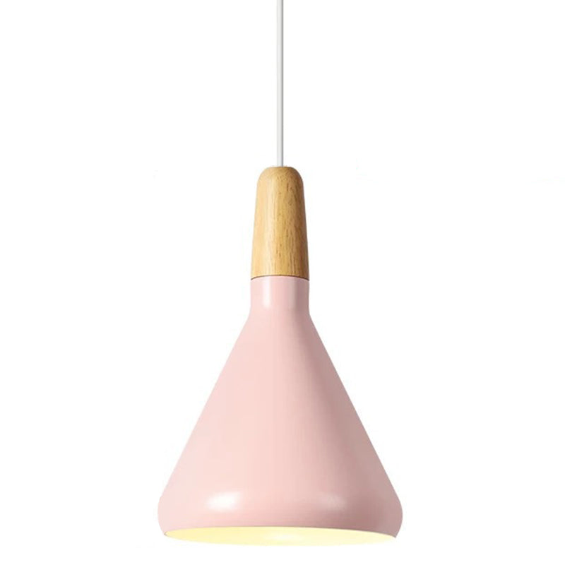 Modern Minimalist Wooden Top Pendant Light Metal Colorful Macarons 1-Light Pendant Lighting