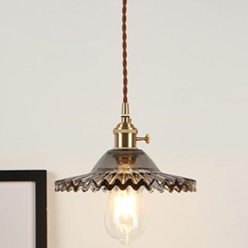 Scalloped Glass Shade Hanging Ceiling Light Vintage Industrial 1-Light Living Room Drop Pendant