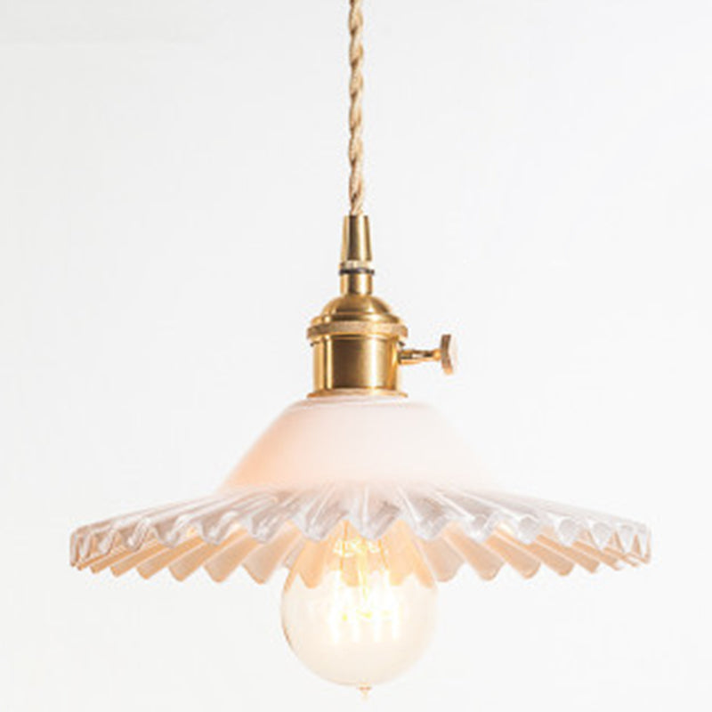 Scalloped Glass Shade Hanging Ceiling Light Vintage Industrial 1-Light Living Room Drop Pendant