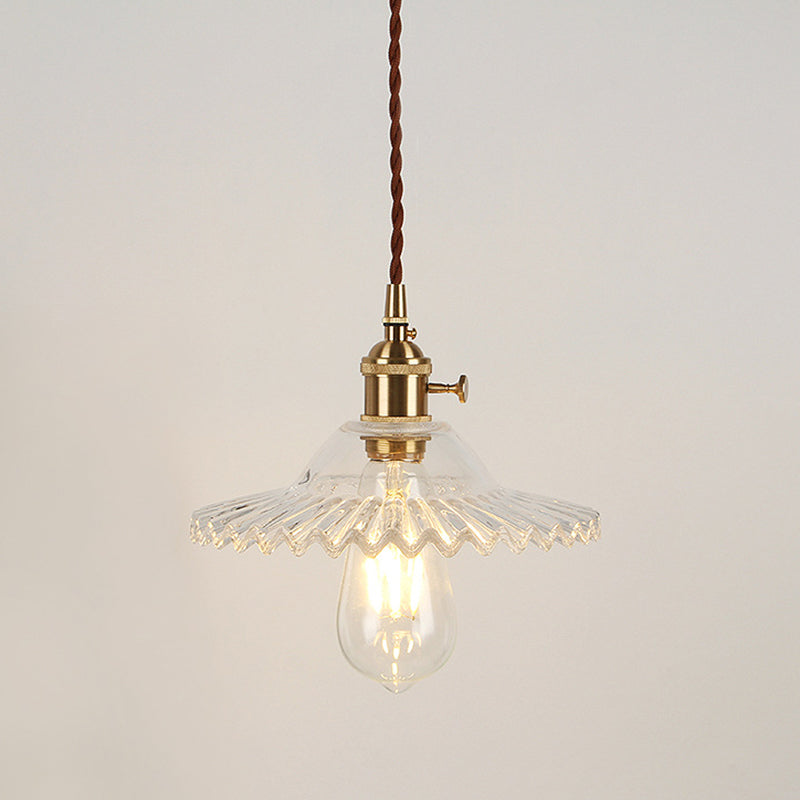 Scalloped Glass Shade Hanging Ceiling Light Vintage Industrial 1-Light Living Room Drop Pendant