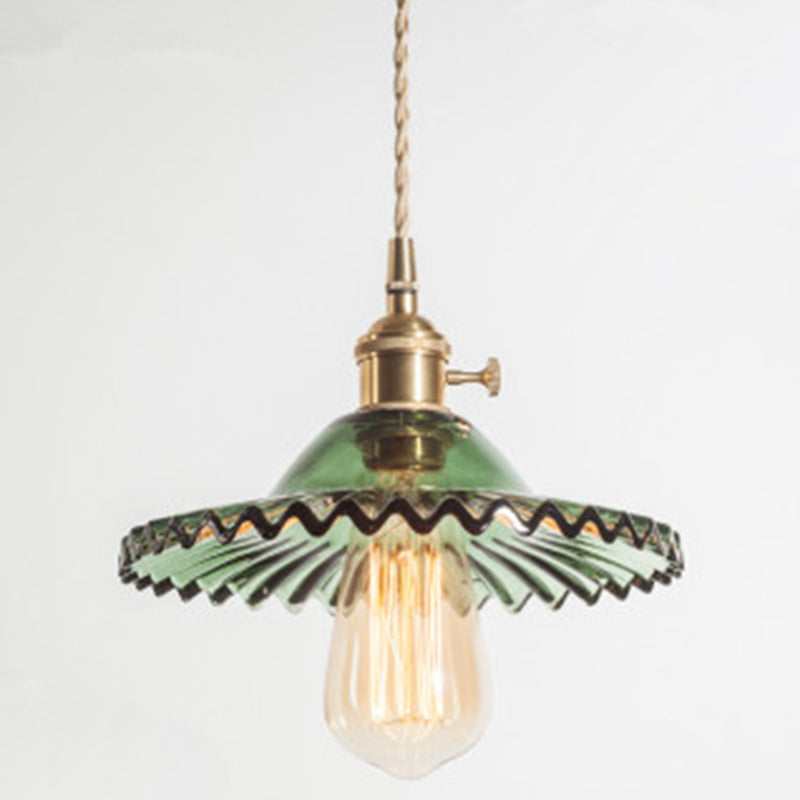 Scalloped Glass Shade Hanging Ceiling Light Vintage Industrial 1-Light Living Room Drop Pendant
