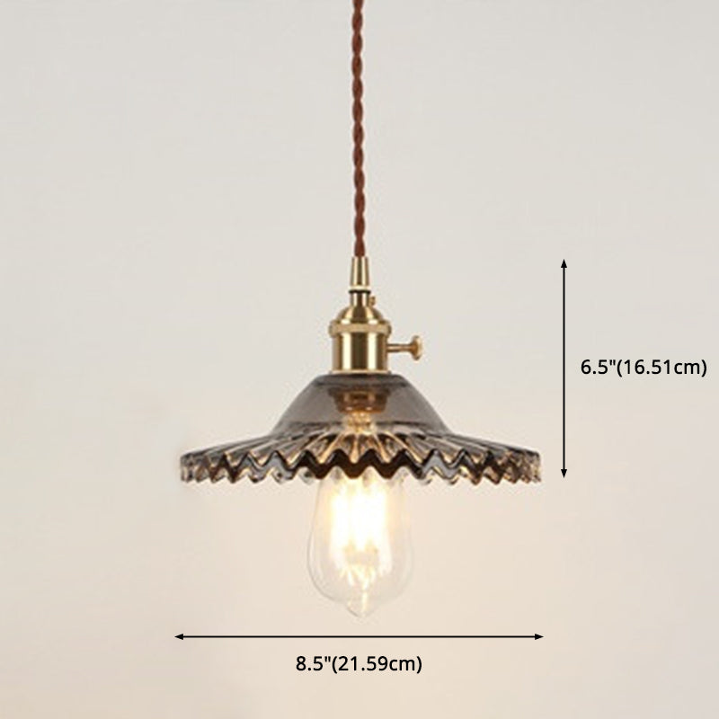 Scalloped Glass Shade Hanging Ceiling Light Vintage Industrial 1-Light Living Room Drop Pendant
