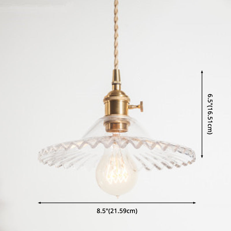 Scalloped Glass Shade Hanging Ceiling Light Vintage Industrial 1-Light Living Room Drop Pendant