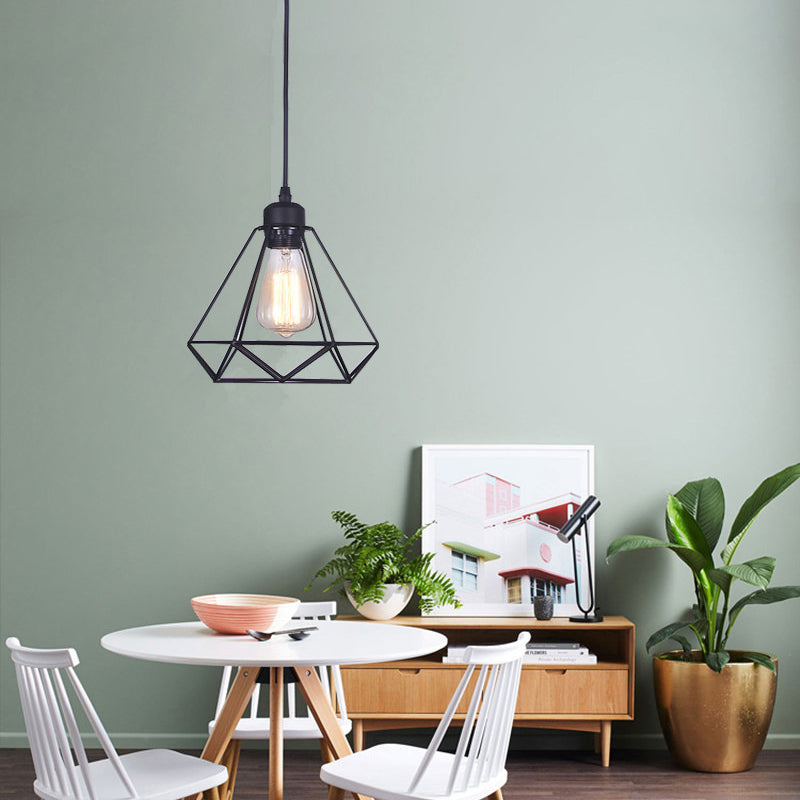 Diamond ijzercluster hanglampverlichting industrieel retro 1-licht restaurant hangende lamp in zwart