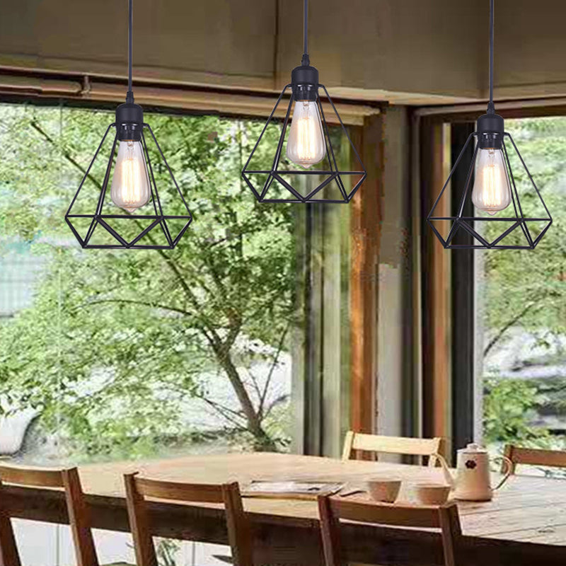 Diamond Iron Iron Cluster Lighting Industrial Retro Restaugh Hanging Lampada in nero