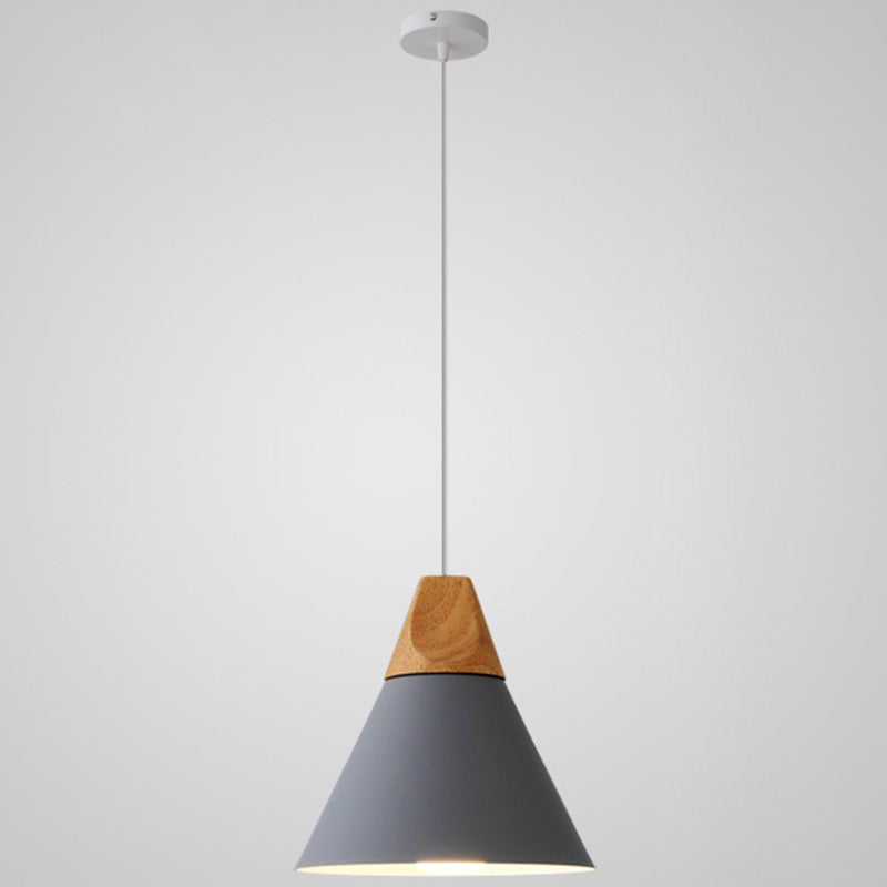 Metal Tapered Hanging Light Nordic Style 1 Light Restaurant Ceiling Pendant Lamp with Wooden Top