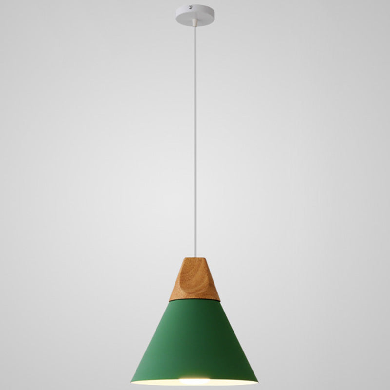 Metal Tapered Hanging Light Nordic Style 1 Light Restaurant Ceiling Pendant Lamp with Wooden Top