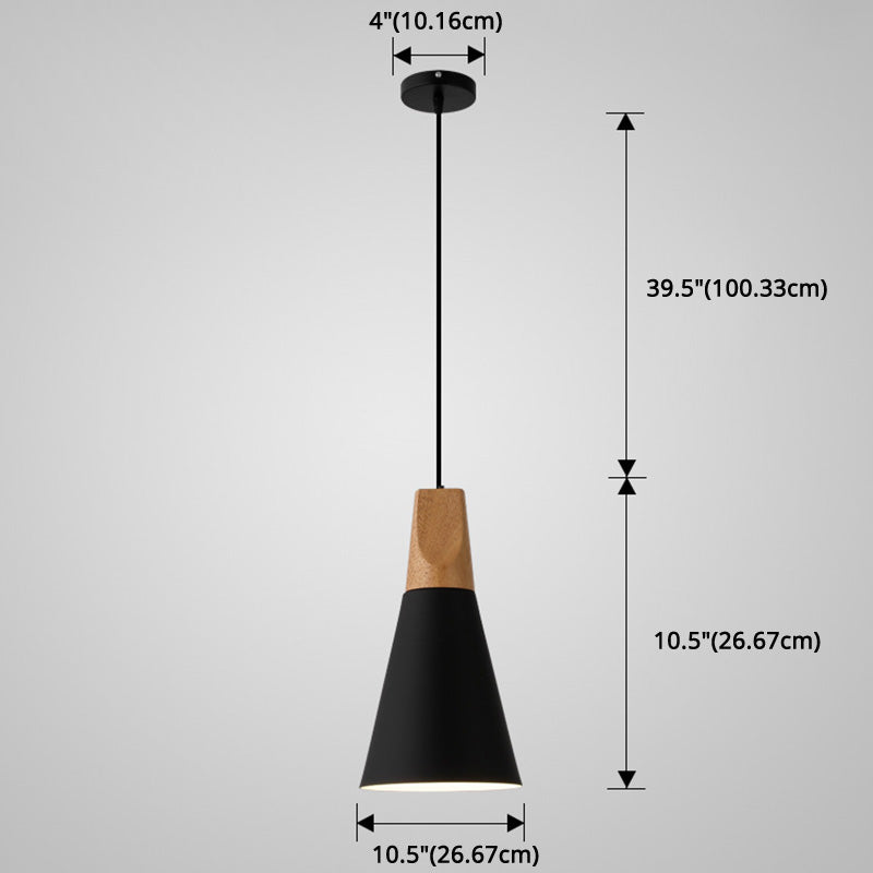 Metal Tapered Hanging Light Nordic Style 1 Light Restaurant Ceiling Pendant Lamp with Wooden Top